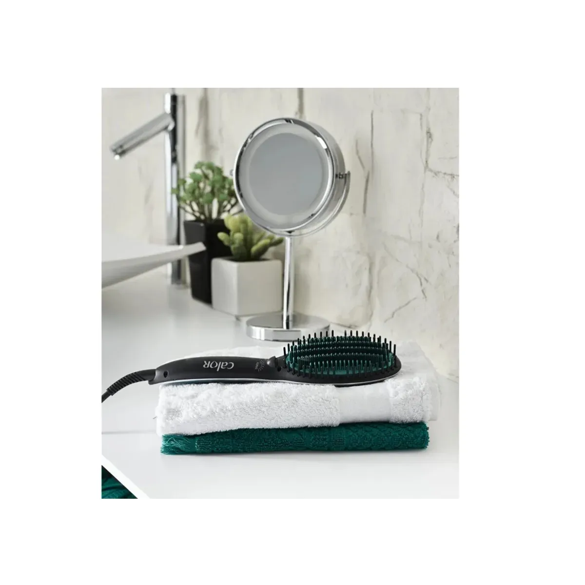 Calor Cf5820c0 Brosse Lissante Power Straight - Pour Cheveux Frises A Crepus - Lissage Facile Et Rapide - Bleu Canard