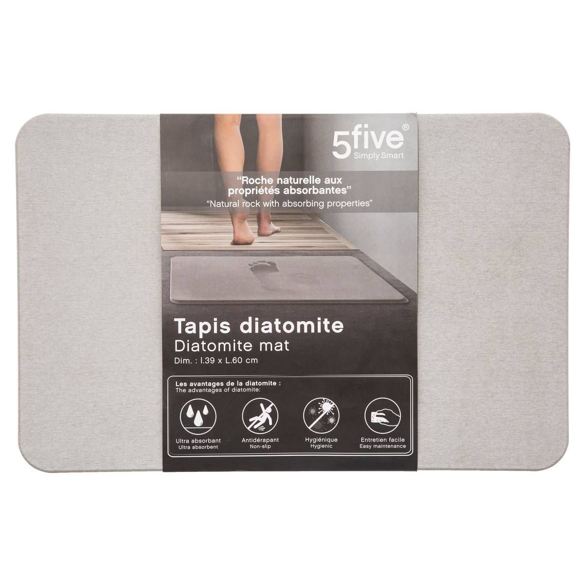 Tapis Diatomite 39x60cm Gris - 5five