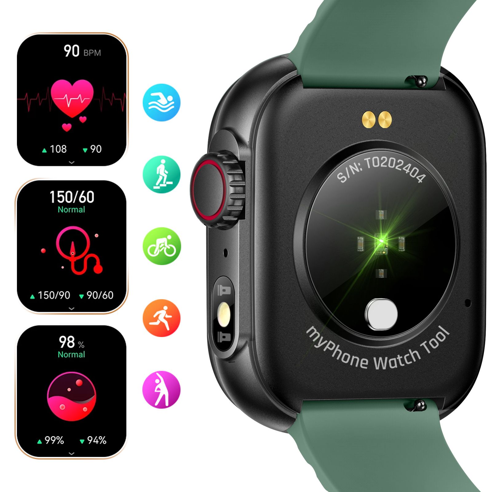 Montre Connectée Etanche Ip67 Avec Grande Autonomie Vert Myphone