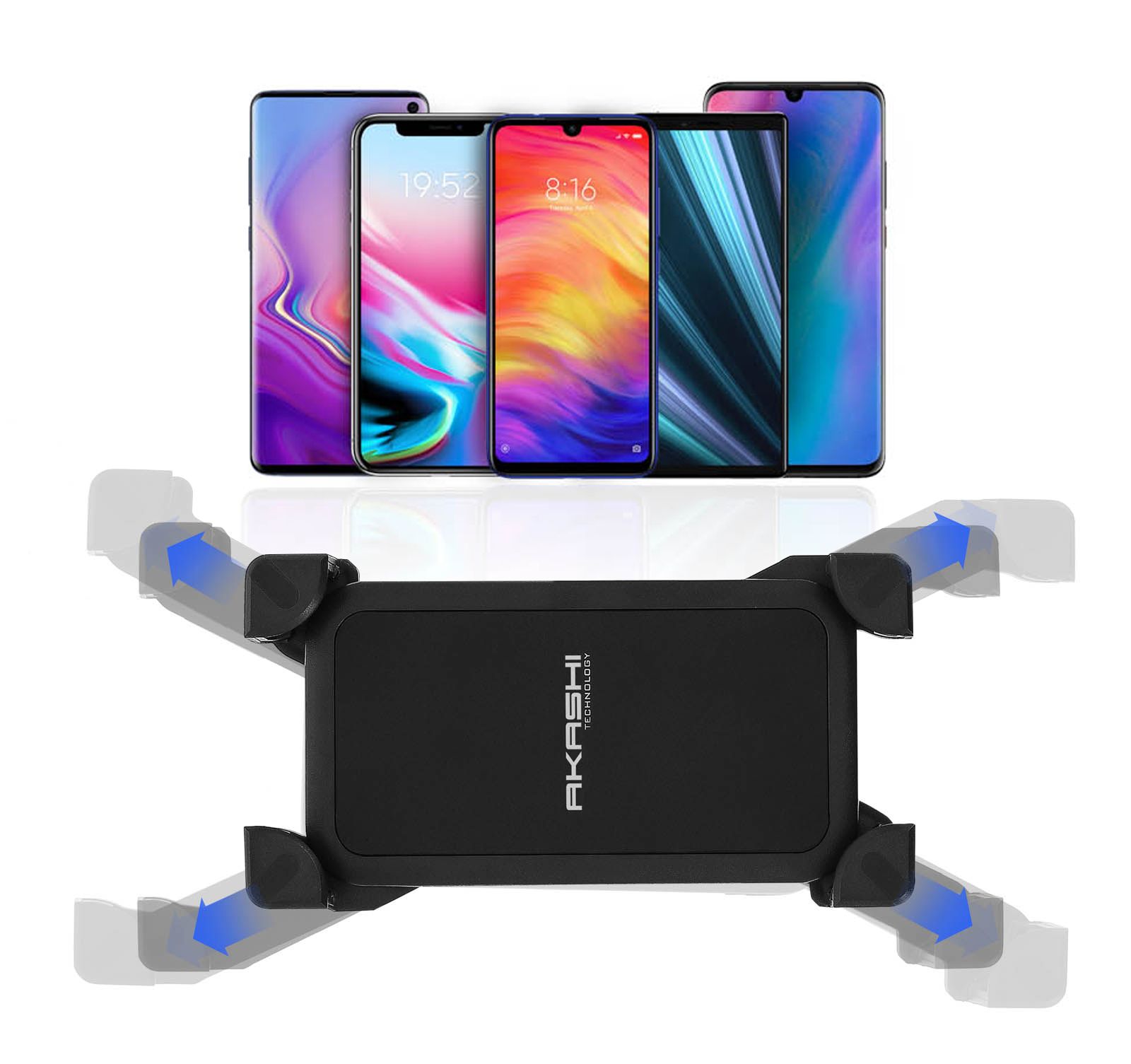 Support 2 Roue Smartphone/phablette 6,8" Fixation Guidon Rotatif 360° Akashi