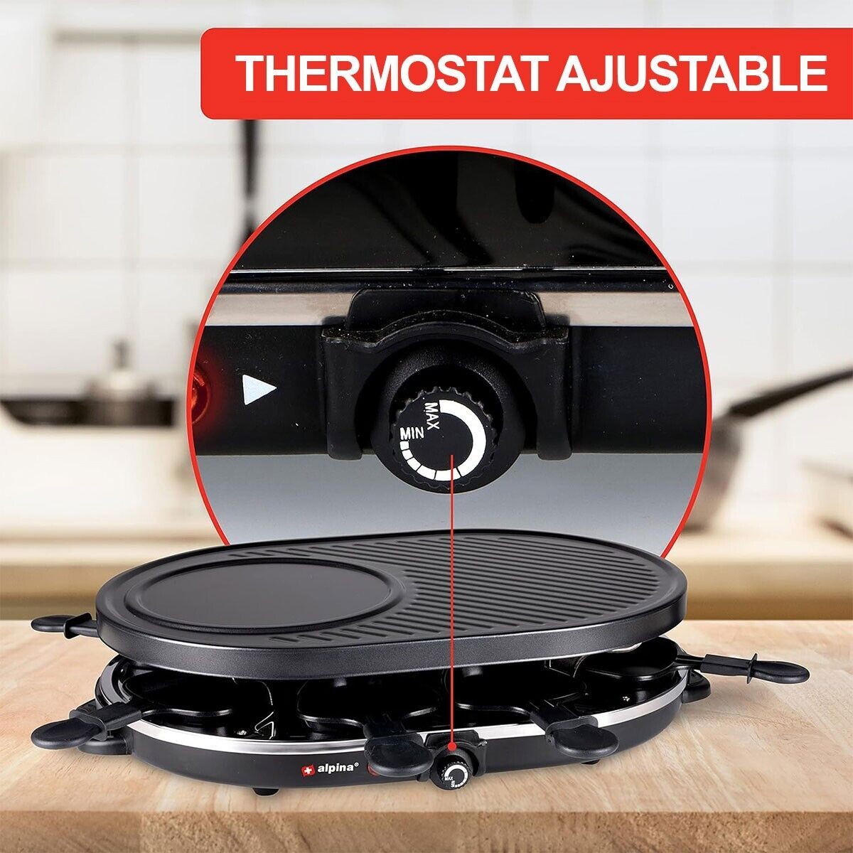 Appareil À Raclette 8 Personnes 1200w Polyvalent Grill + Raclette Revêtement Anti-adh