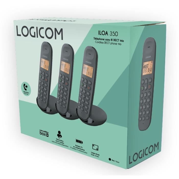Téléphone Fixe Sans Fil - - Dect Iloa 350 Trio - Noir - Sans Répondeur
