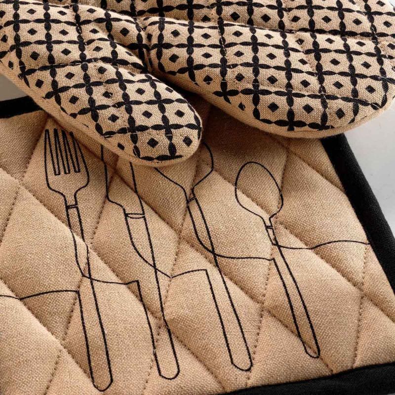 Paris Prix - Gant & Manique Coton "cuisiline" 28cm Beige