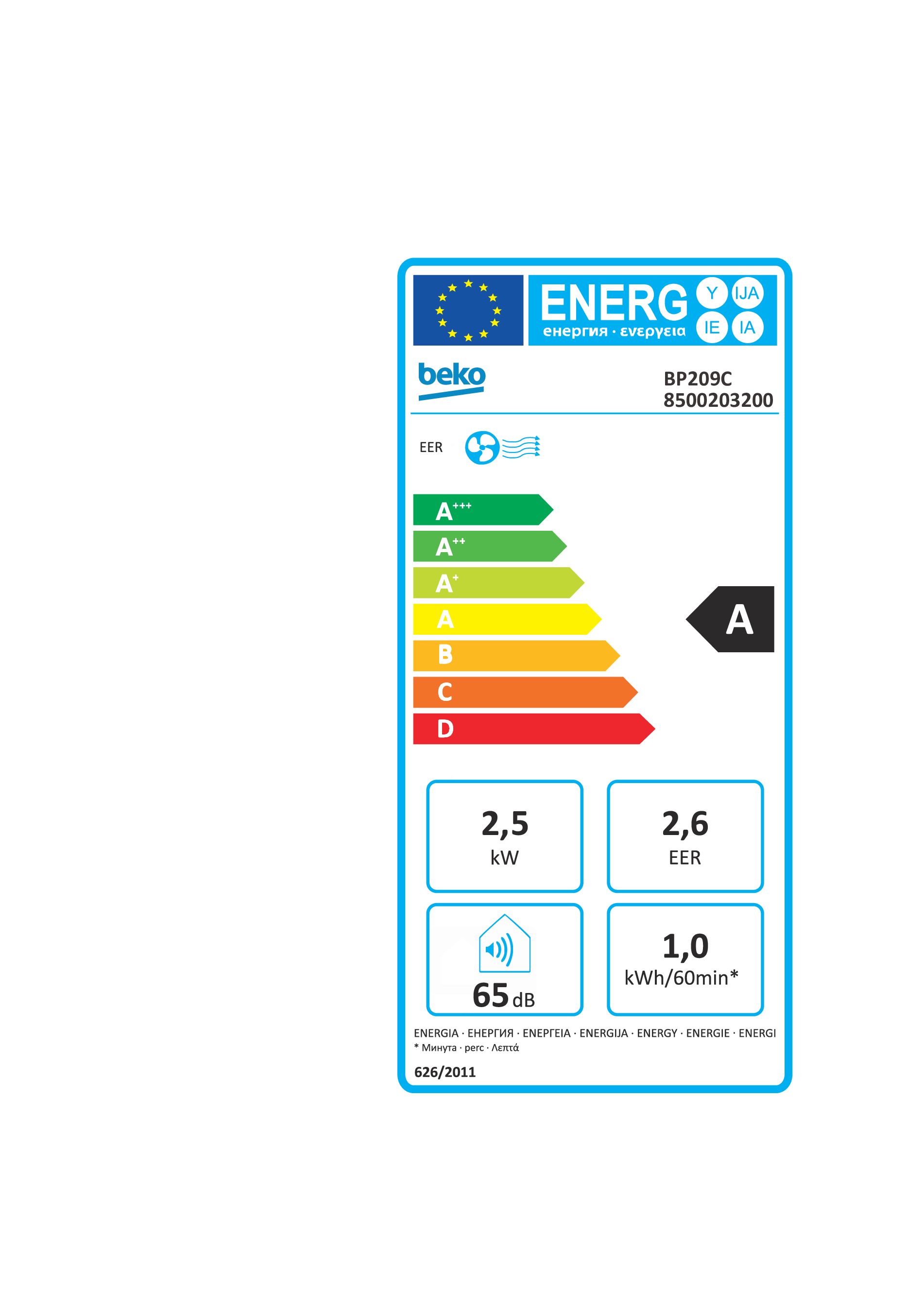 Beko Bp209c Climatiseur Portatif 65 Db Blanc