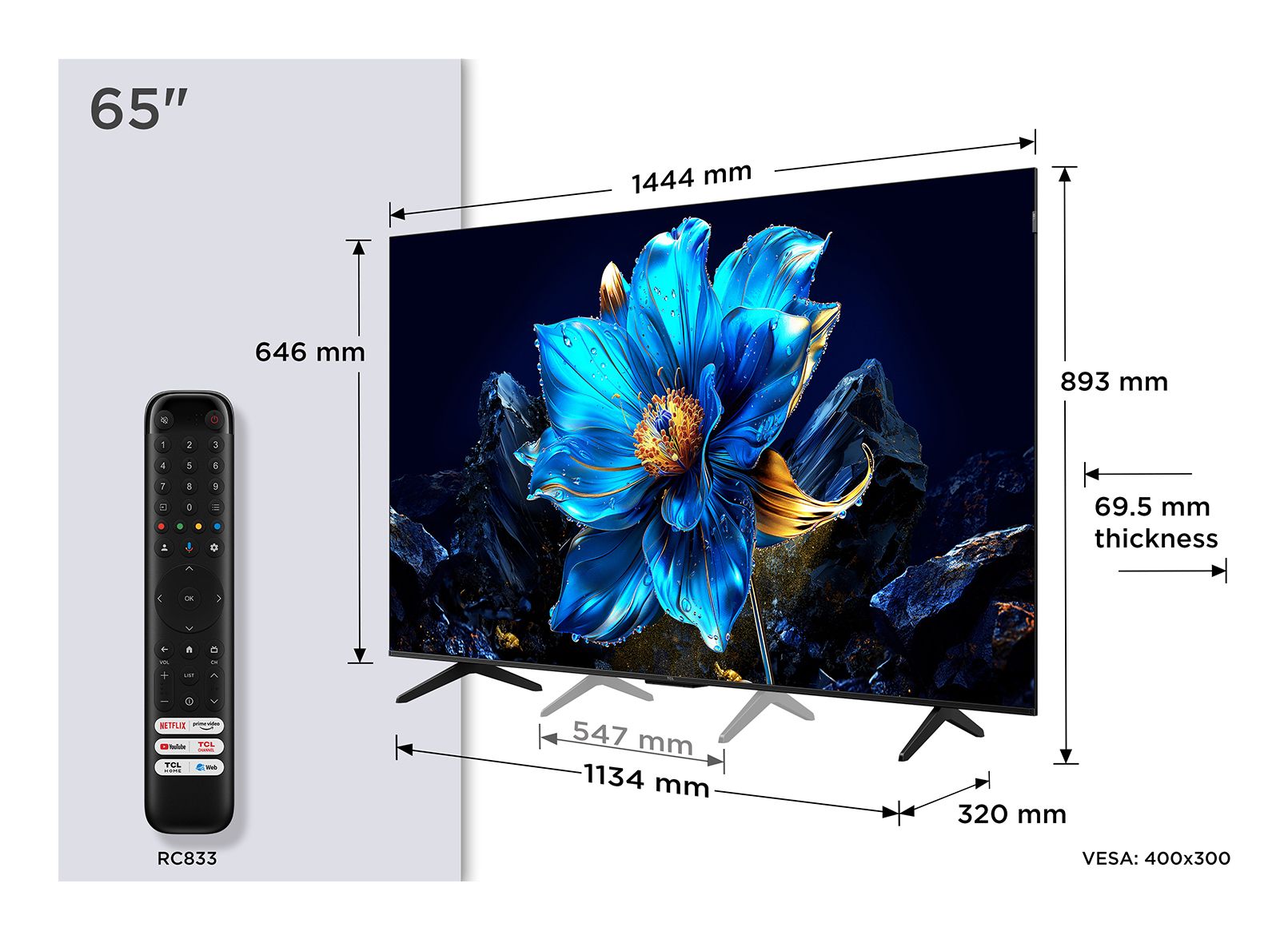 Tcl P7k 65p7k Tv 165,1 Cm (65") 4k Ultra Hd Smart Tv Wifi Métallique 450 Cd/m²