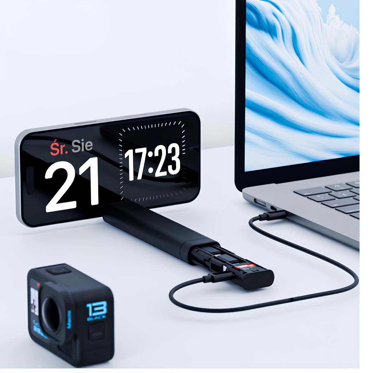 Hub 9 En 1 Avec Lecteur Carte Et Cable Usb-c Vers Usb-c 65w Ultra Pratique Noir Qualo