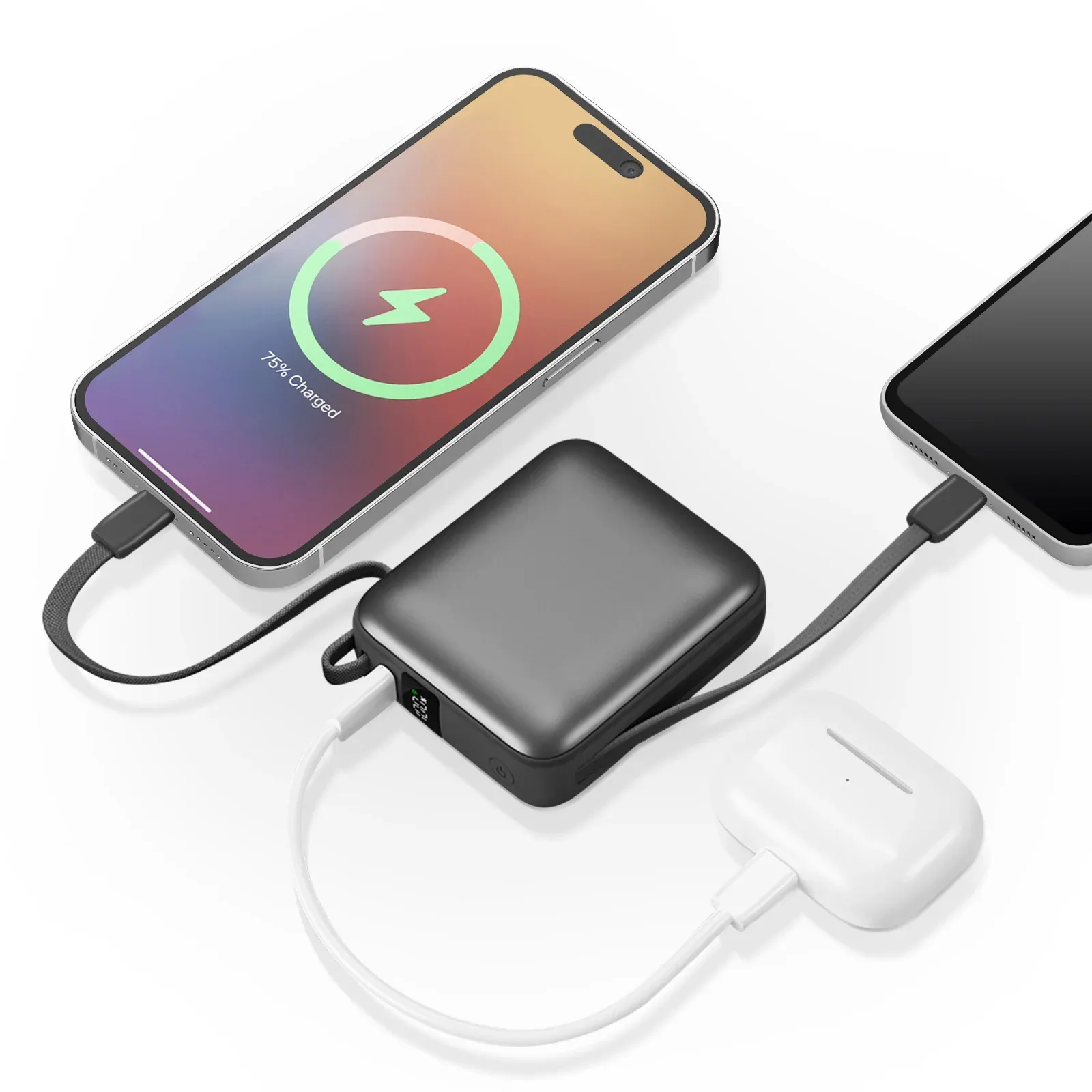 Batterie Externe 10000mah 22.5w Câble Usb-c Et Lightning Et Port Usb C Gris Foncé Akashi