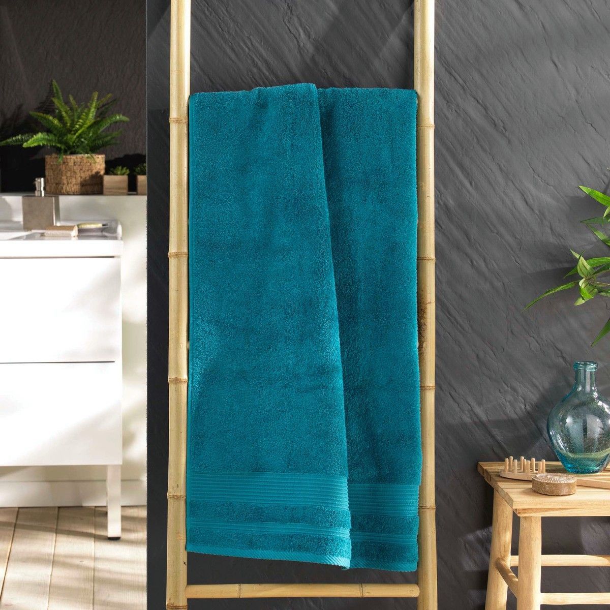 Drap De Douche "tendresse" 70x130cm Bleu Paon