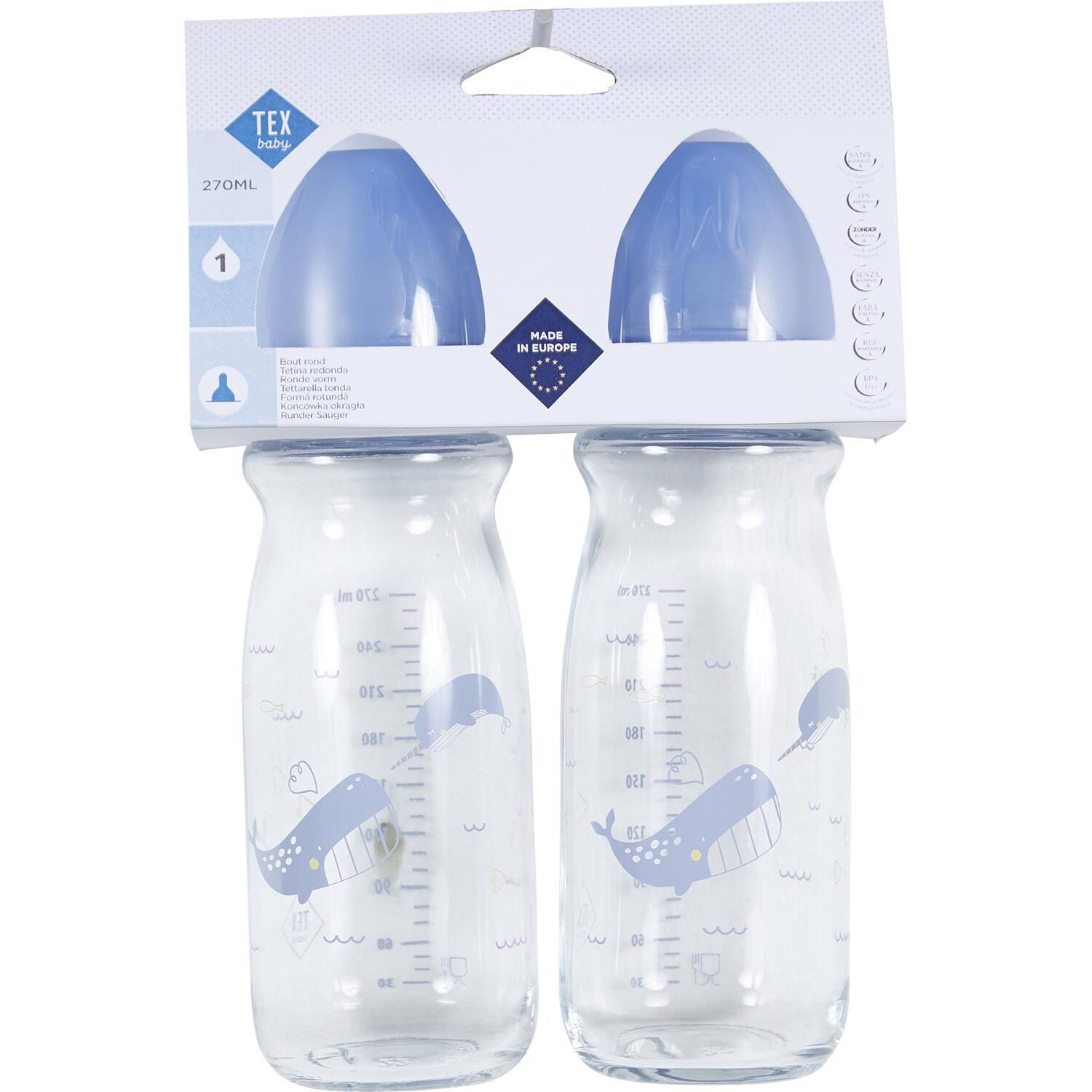 Lot de 2 biberons en verre Bleu TU