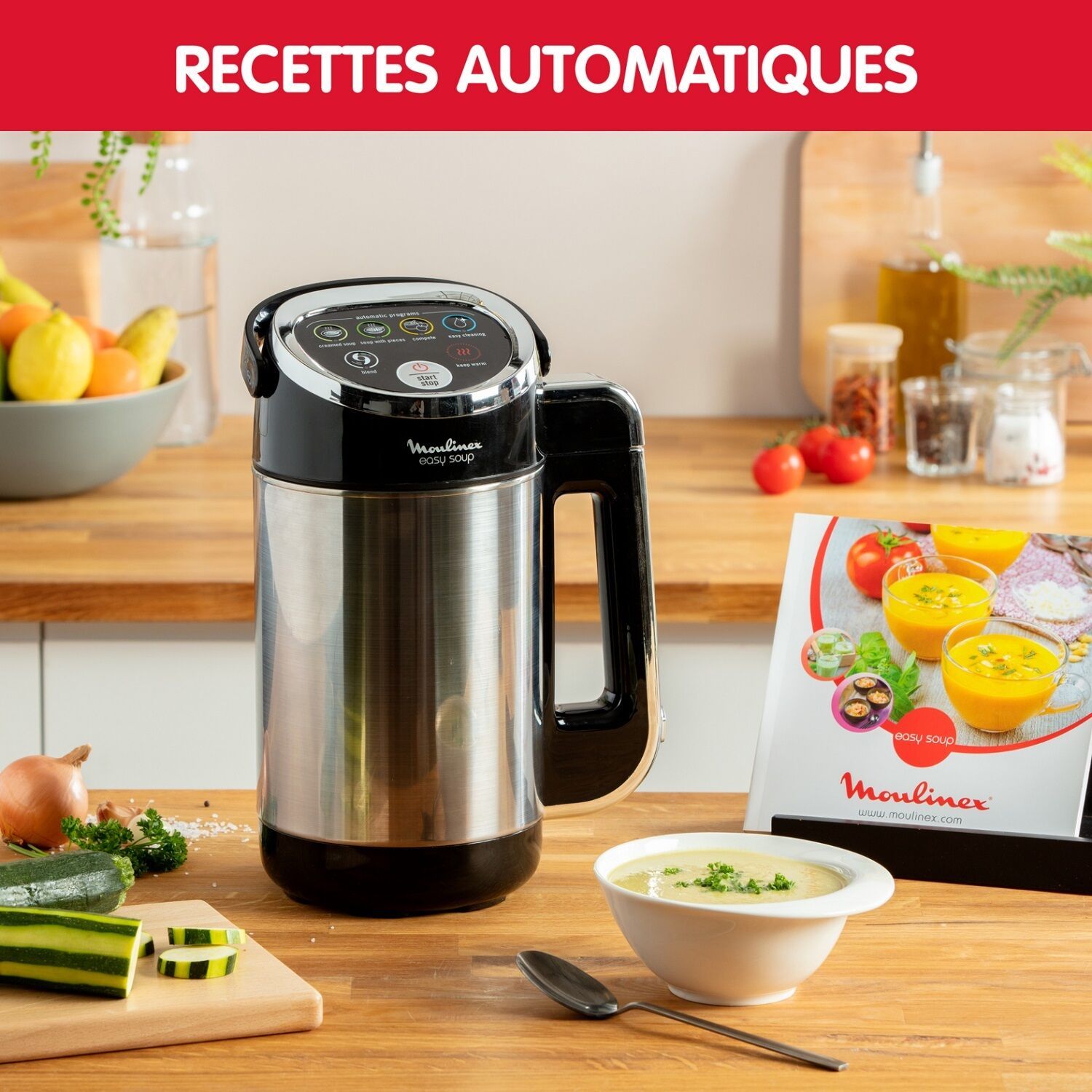 Blender Chauffant Easy Soup, 4 Programmes Noir/Inox LM841810 MOULINEX