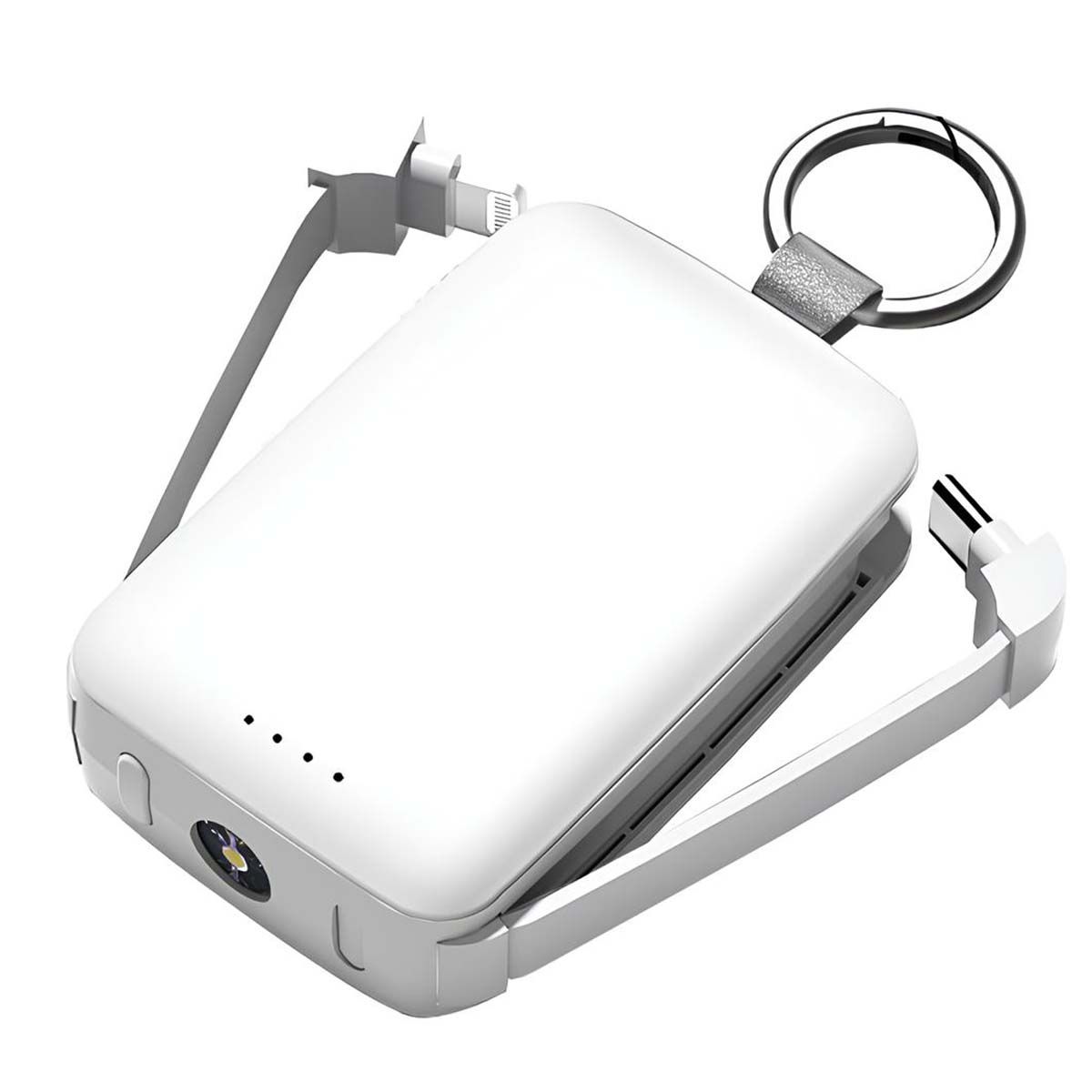 Powerbank Batterie De Secours 4000mah Avec Câbles, Lampe Et Anneau Porte Clé Blanc Jaym