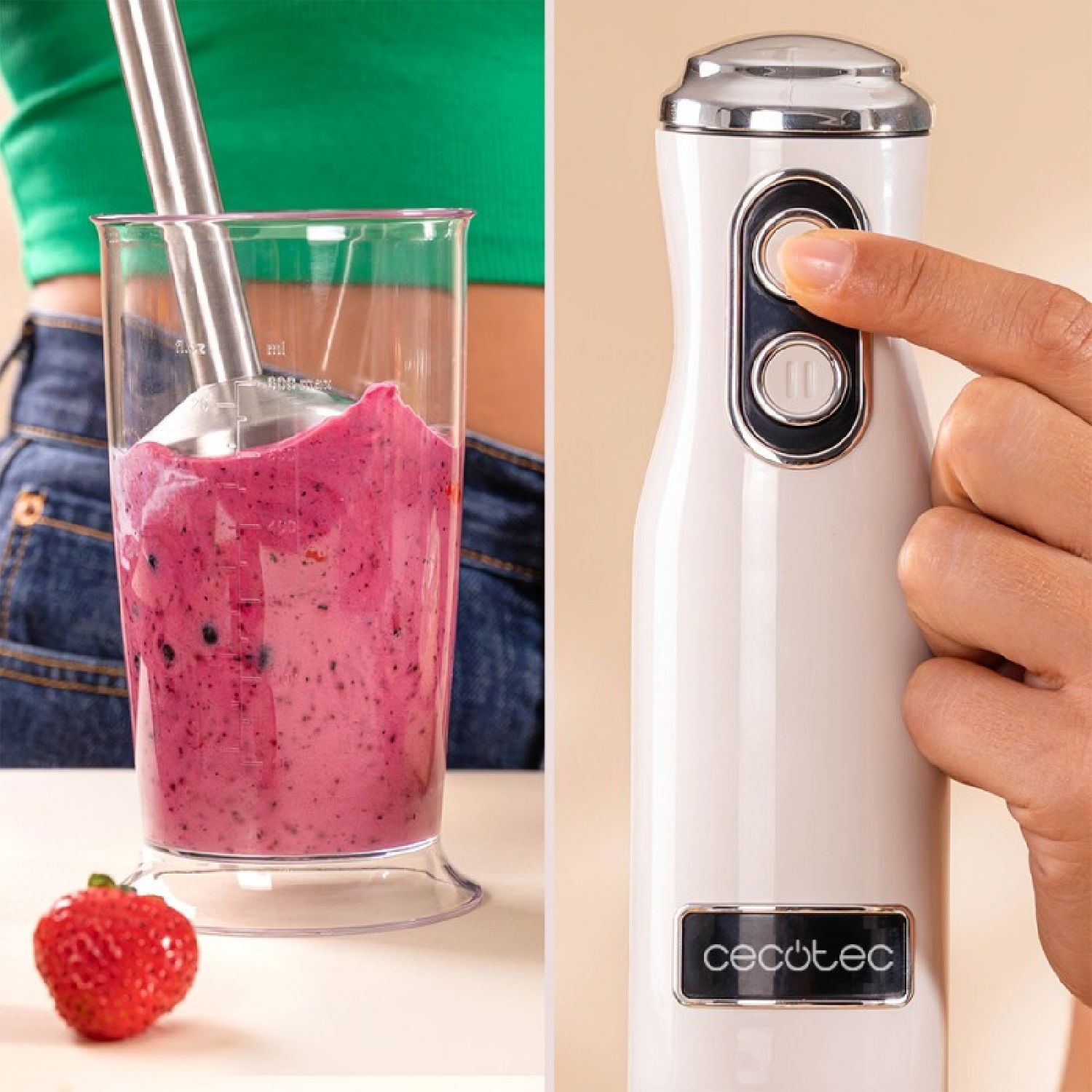 Cecotec Mixeur Plongeant Power Retrobeige 1200max Cream&crush