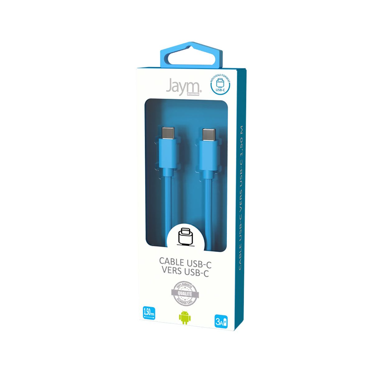 Câble Usb-c Vers Usb-c 3a Charge Et Synchronisation Collection Pop 1,5m Bleu Jaym
