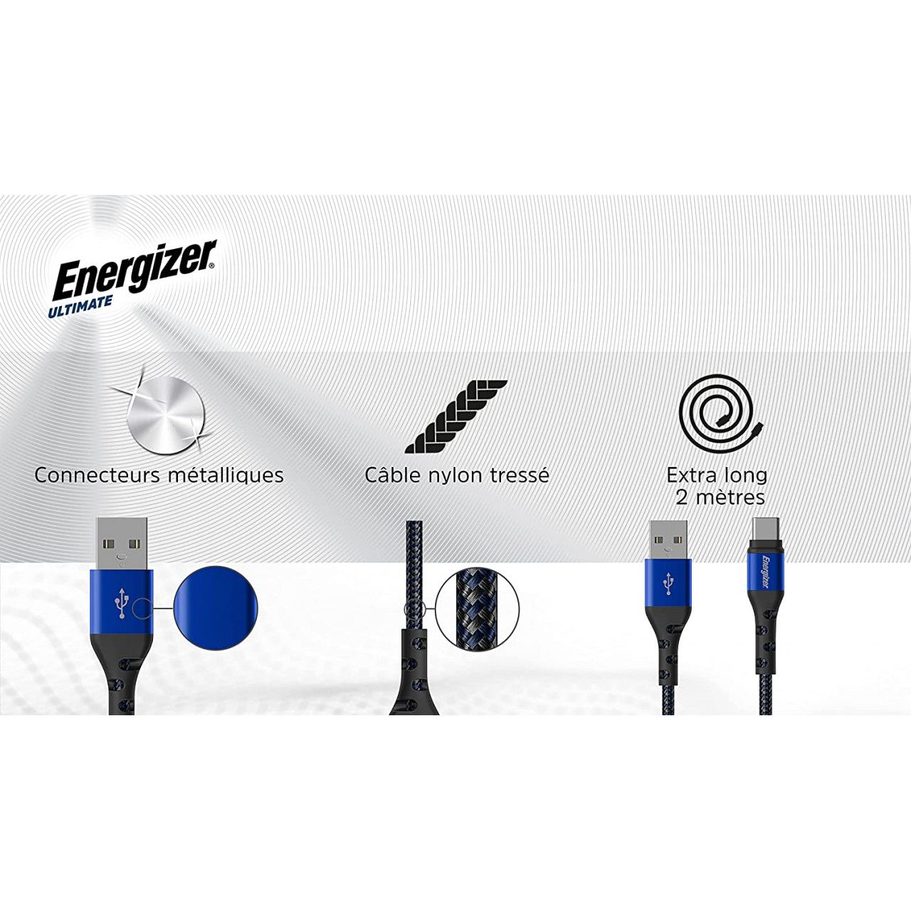 Energizer - Câble De Charge Usb-c Tressé - Câble Pour Chargeur Long - Haute Résistanc
