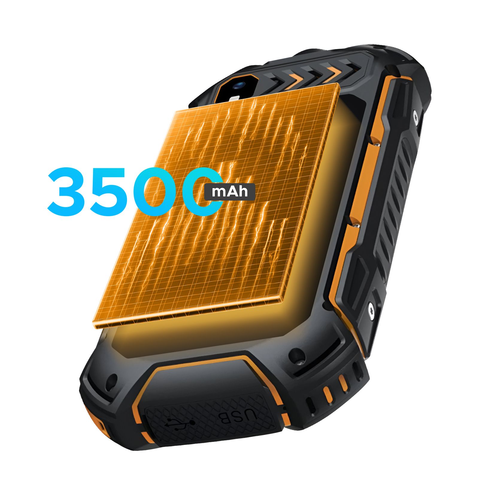 Téléphone Portable Renforcé Batterie 3500mah Étanche Ip68 Bouton Sos Noir / Orange Hammer