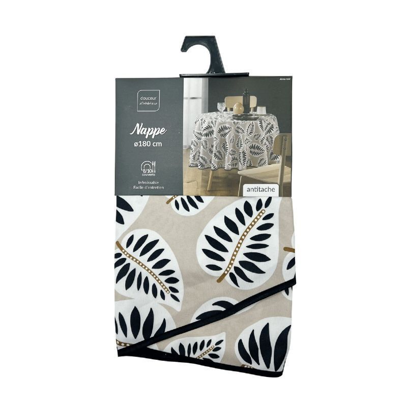 Nappe Antitache Ronde Imprimé "alma" 180cm Noir