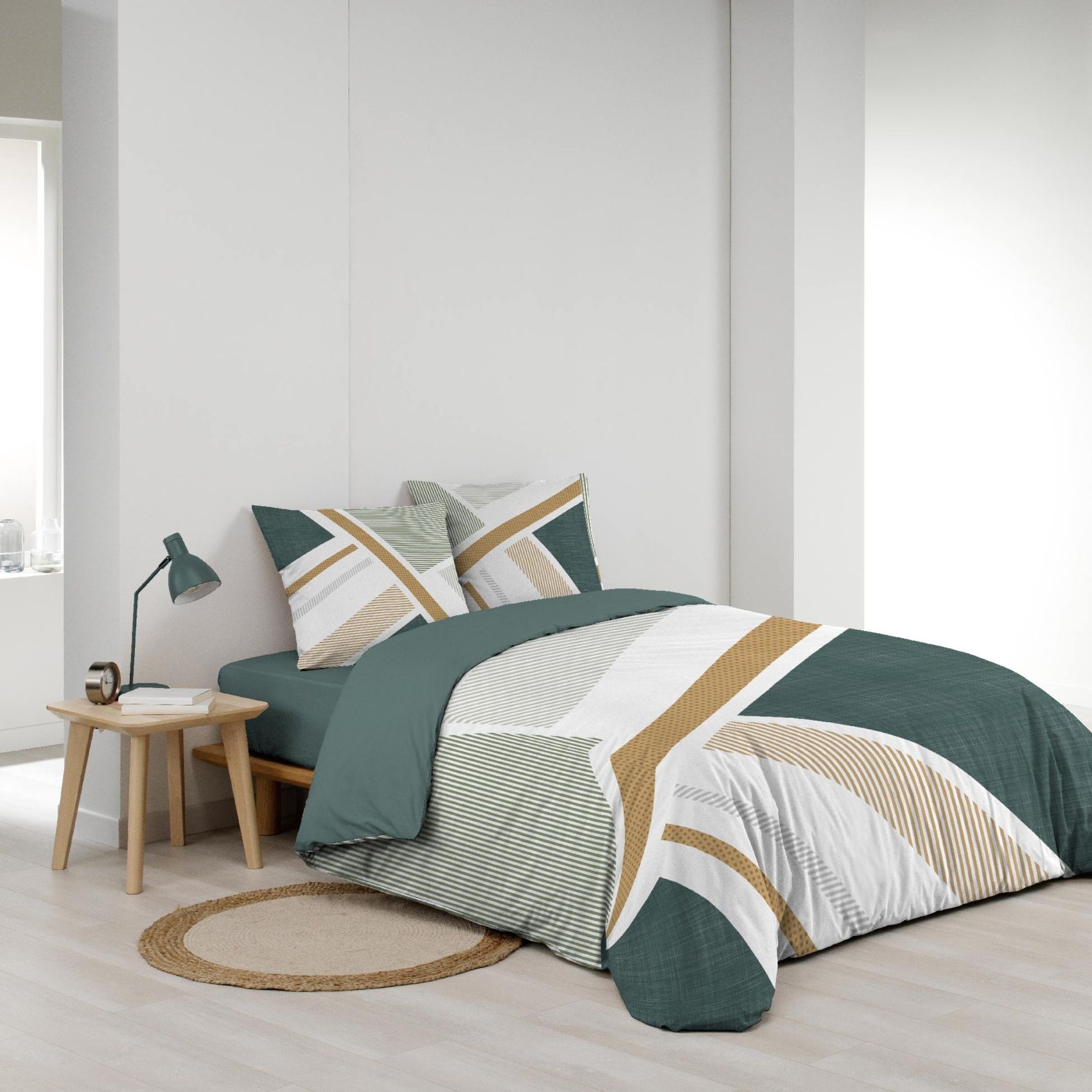 Parure De Lit Coton Motif Graphique Double Face Imprimée