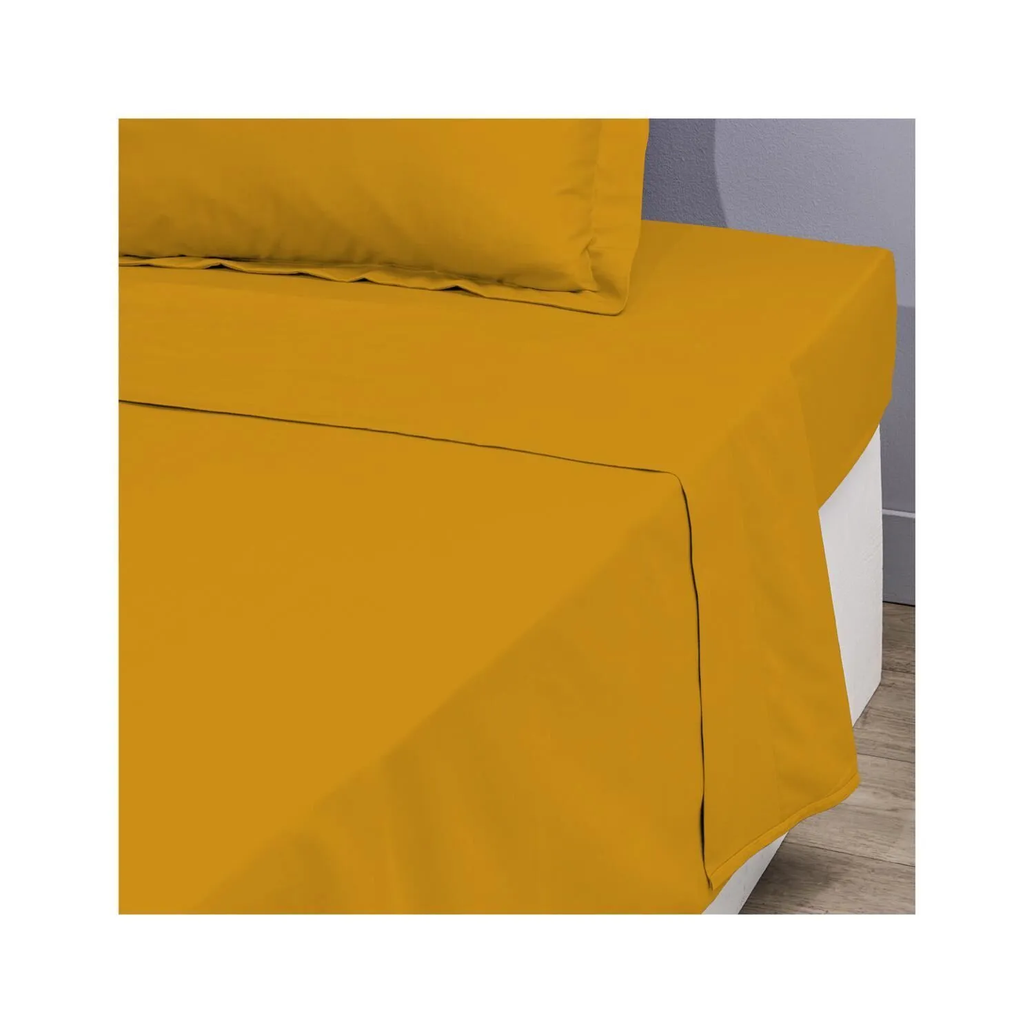 Drap plat Jaune 100% Coton 180x280 cm Uni Coton Satin TEX HOME