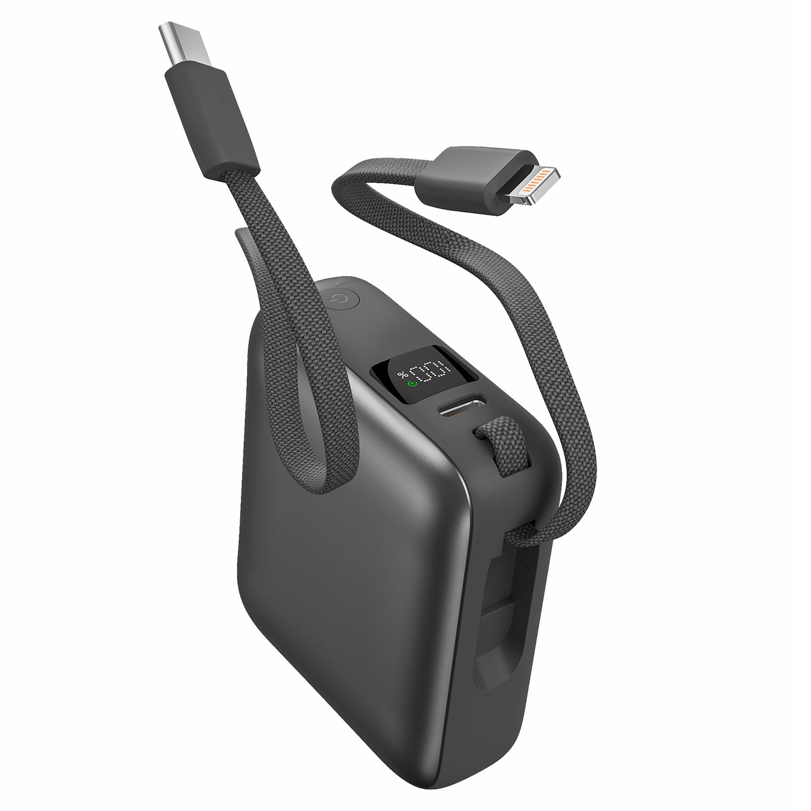 Batterie Externe 10000mah 22.5w Câble Usb-c Et Lightning Et Port Usb C Gris Foncé Akashi