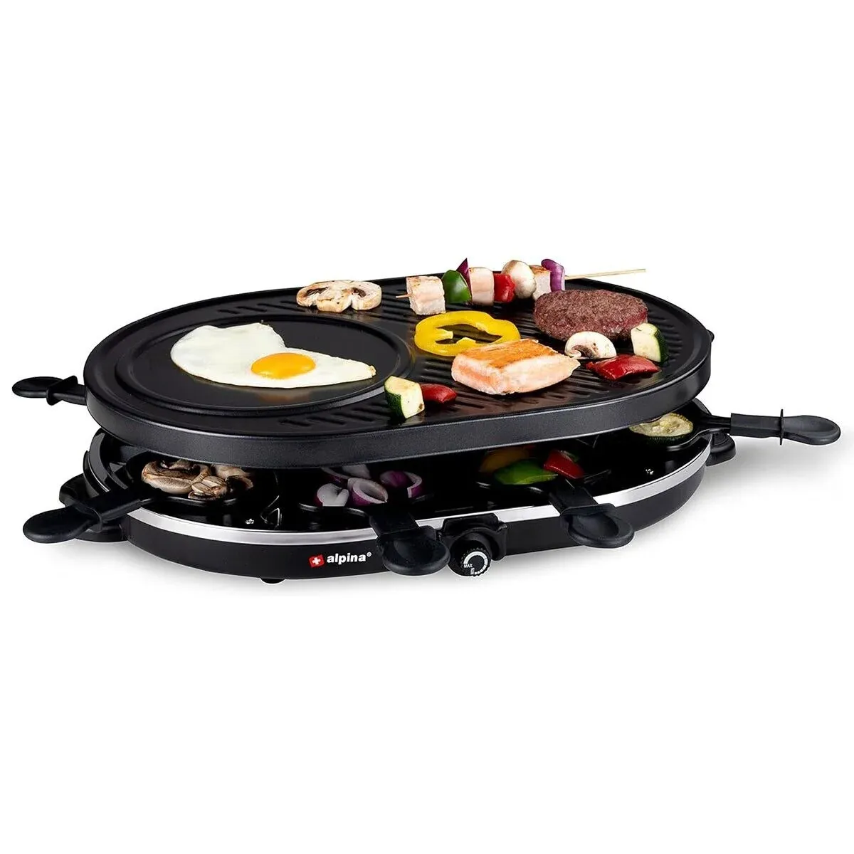 Appareil À Raclette 8 Personnes 1200w Polyvalent Grill + Raclette Revêtement Anti-adh