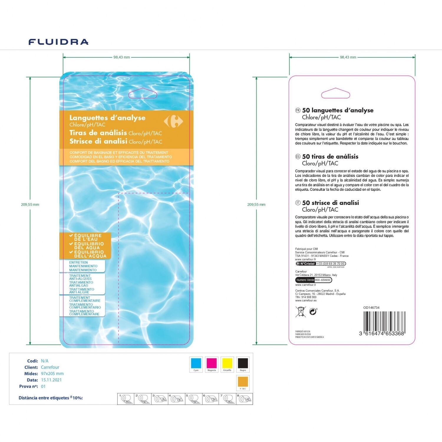 Languette d'analyse Chlorine, pH et Alkalinity CARREFOUR