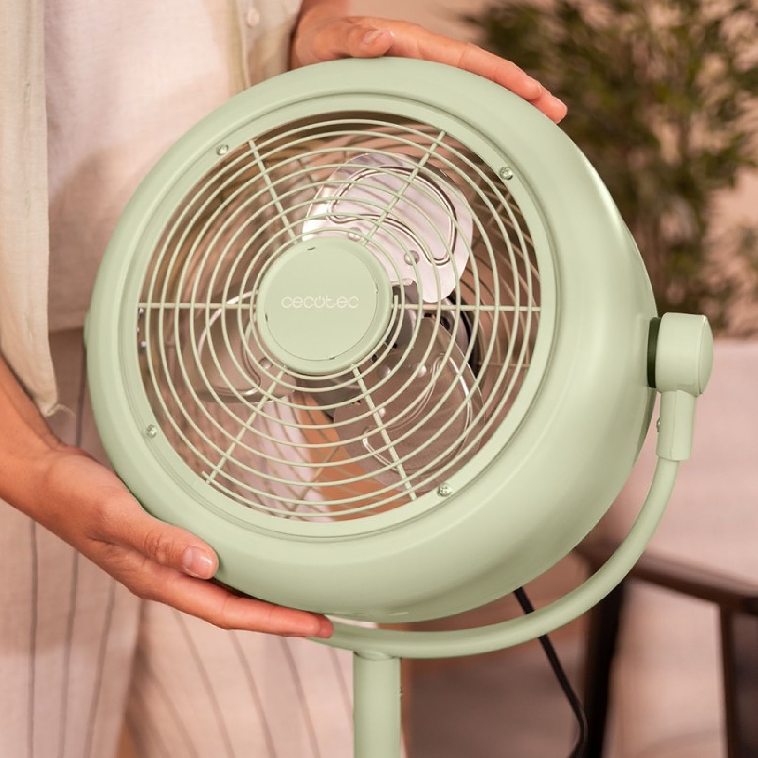 Cecotec - Ventilateur Sur Pied Energysilence 250 Classicstyle Green - 25 W, Diamètre 25 Cm, 3 Pales Et Hauteur Réglable