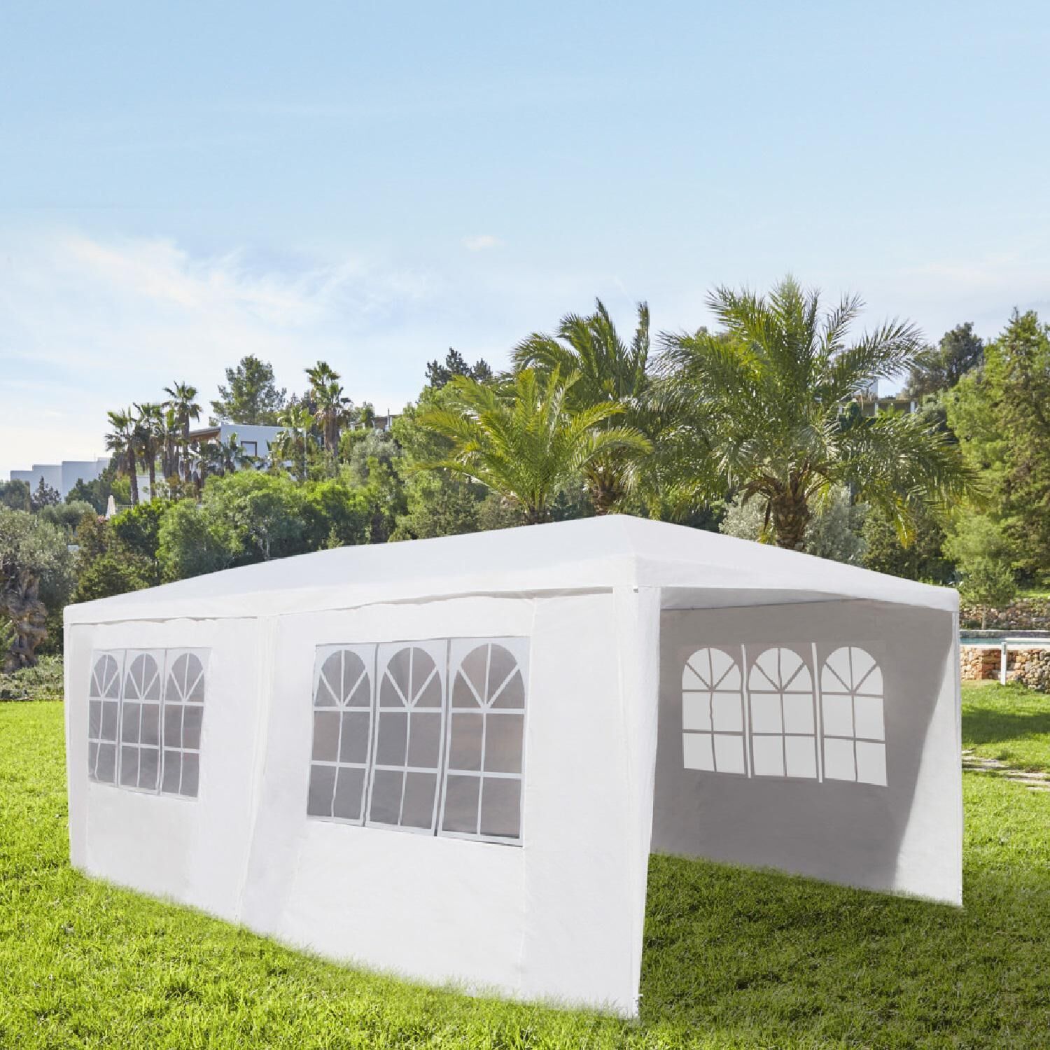 Tonnelle de Cérémonie 6x3m Blanc avec Rideaux et Housse de Rangement Madrid