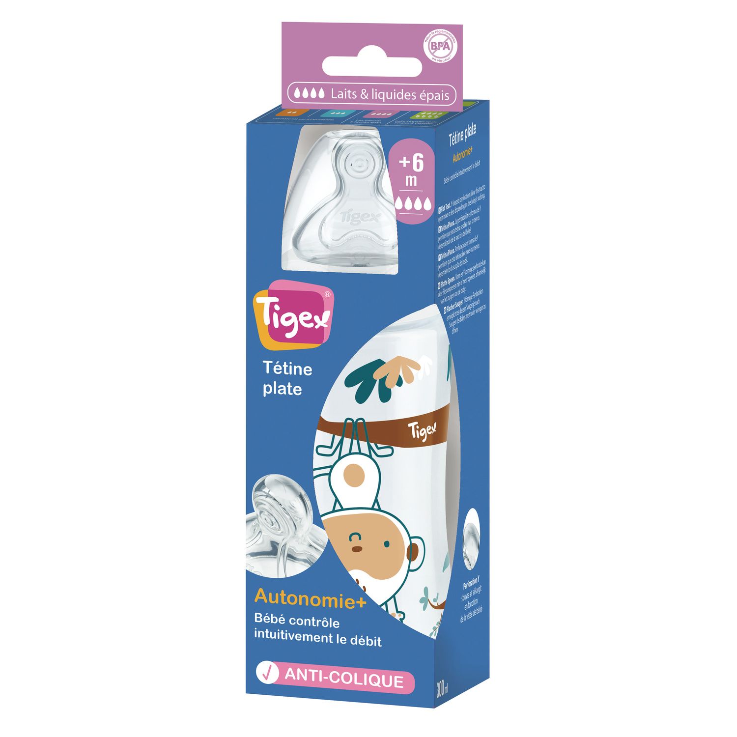 Biberon col large 300mL dès 6 mois Autonomie TIGEX