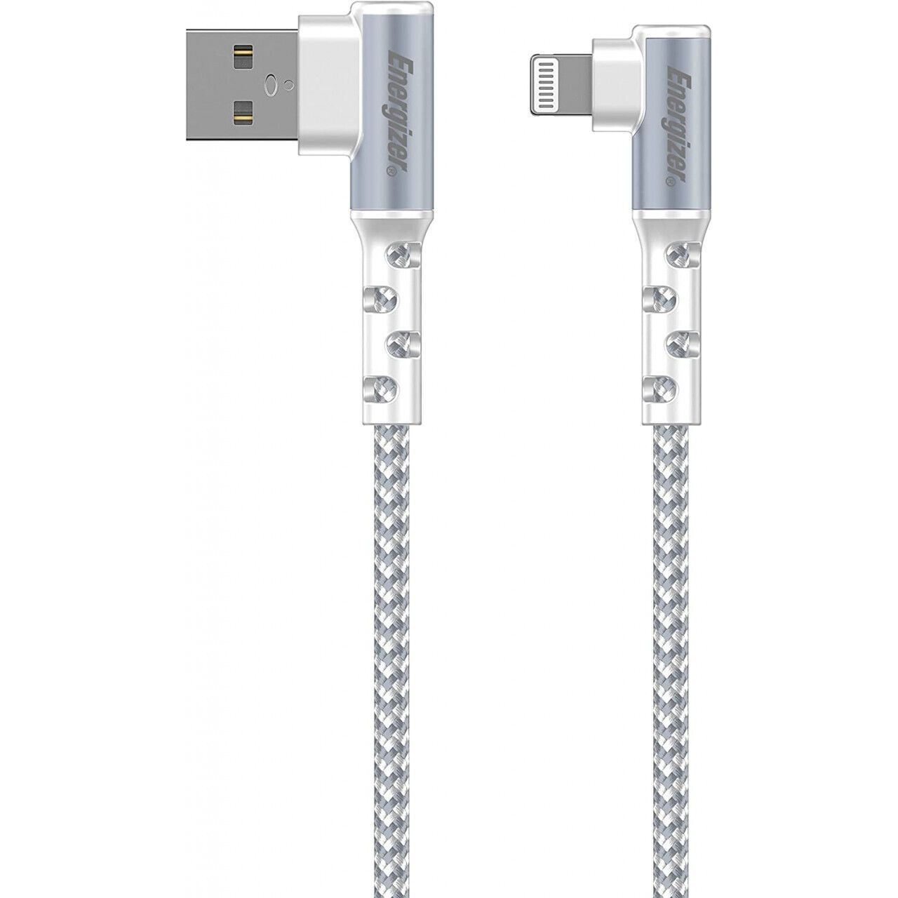 Energizer - Câble Lightning Coudé À 90° - Extra-long (2 M) - En Nylon Tressé - Idéal