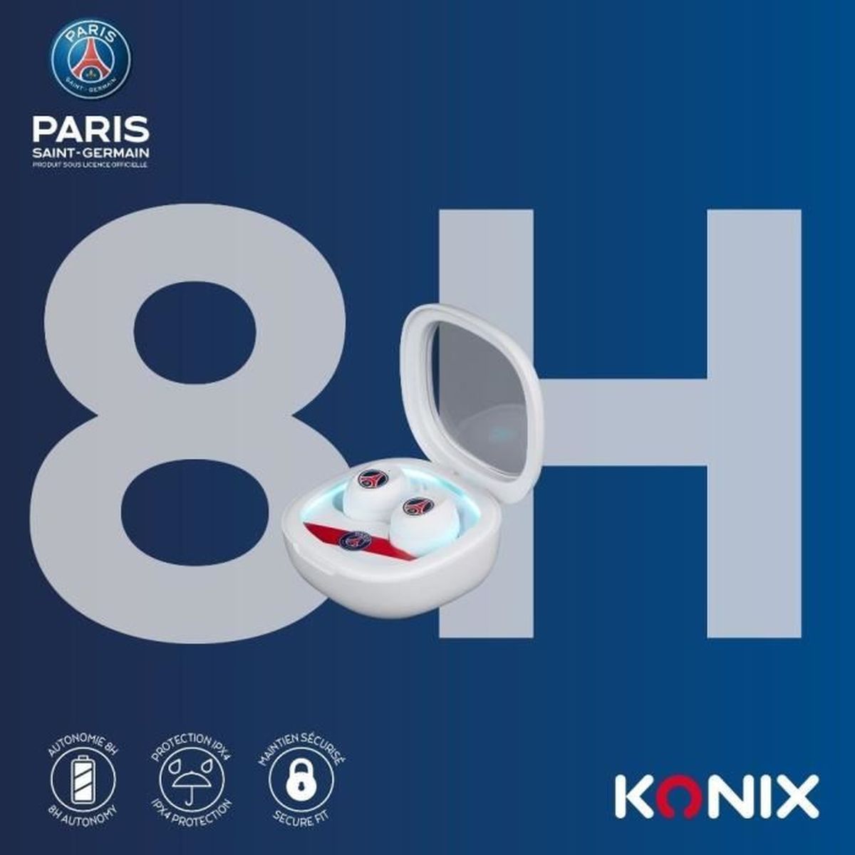 Écouteurs Sans Fil - Psg - Autonomie 8 H + 15 H - Ipx4 - Bluetooth - Blanc