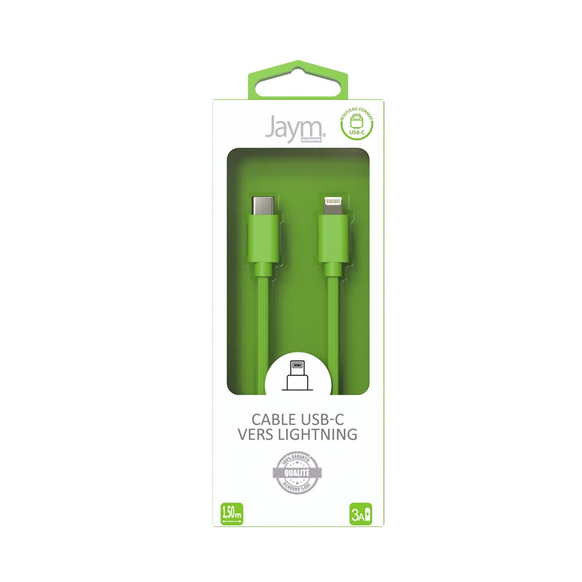 Câble Lightning Vers Usb-c Pd 3a Charge Et Synchronisation Collection Pop 1,5m Vert Jaym