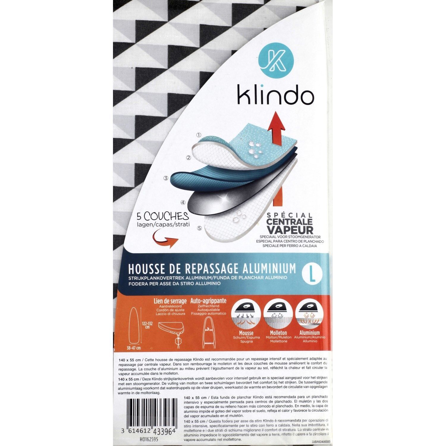 Housse de repassage aluminium L motifs assortis KLINDO