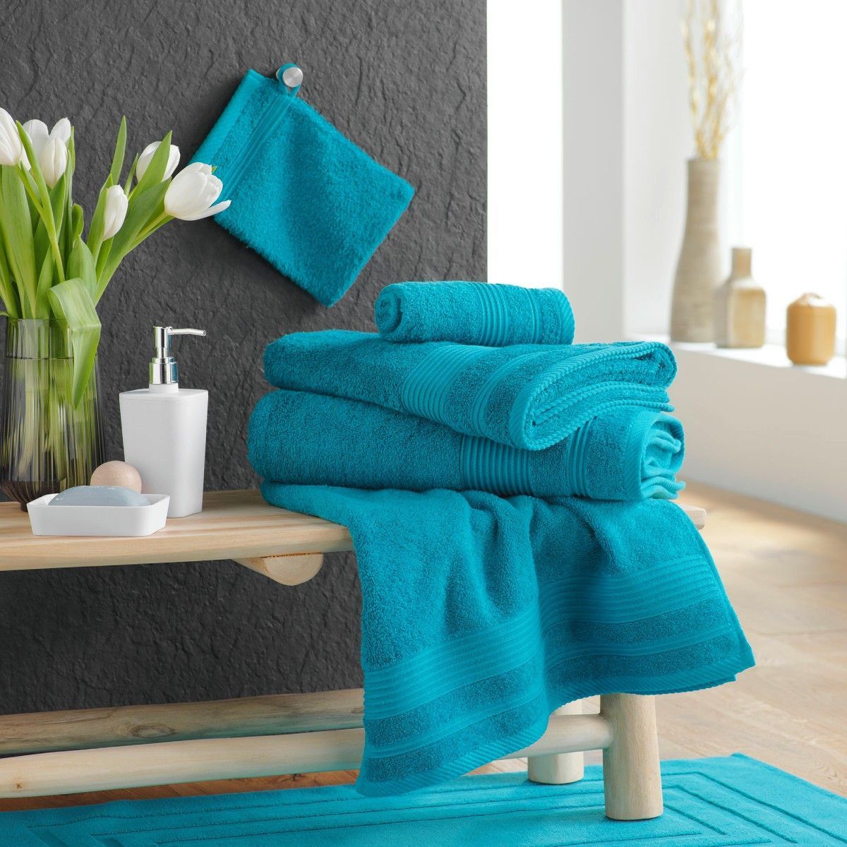Drap De Douche "tendresse" 70x130cm Bleu Paon