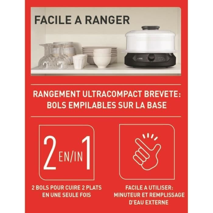 Seb Vc139800 Minicompact Cuiseur Vapeur 6 L, 2 Bols Empilables, Bac A Riz + Céréale