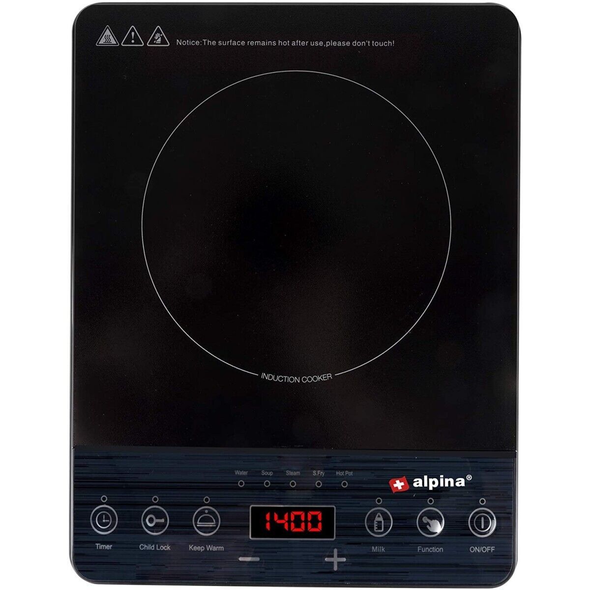 Plaque À Induction 2000w 1 Feu Noire Alpina Thermostat Réglable