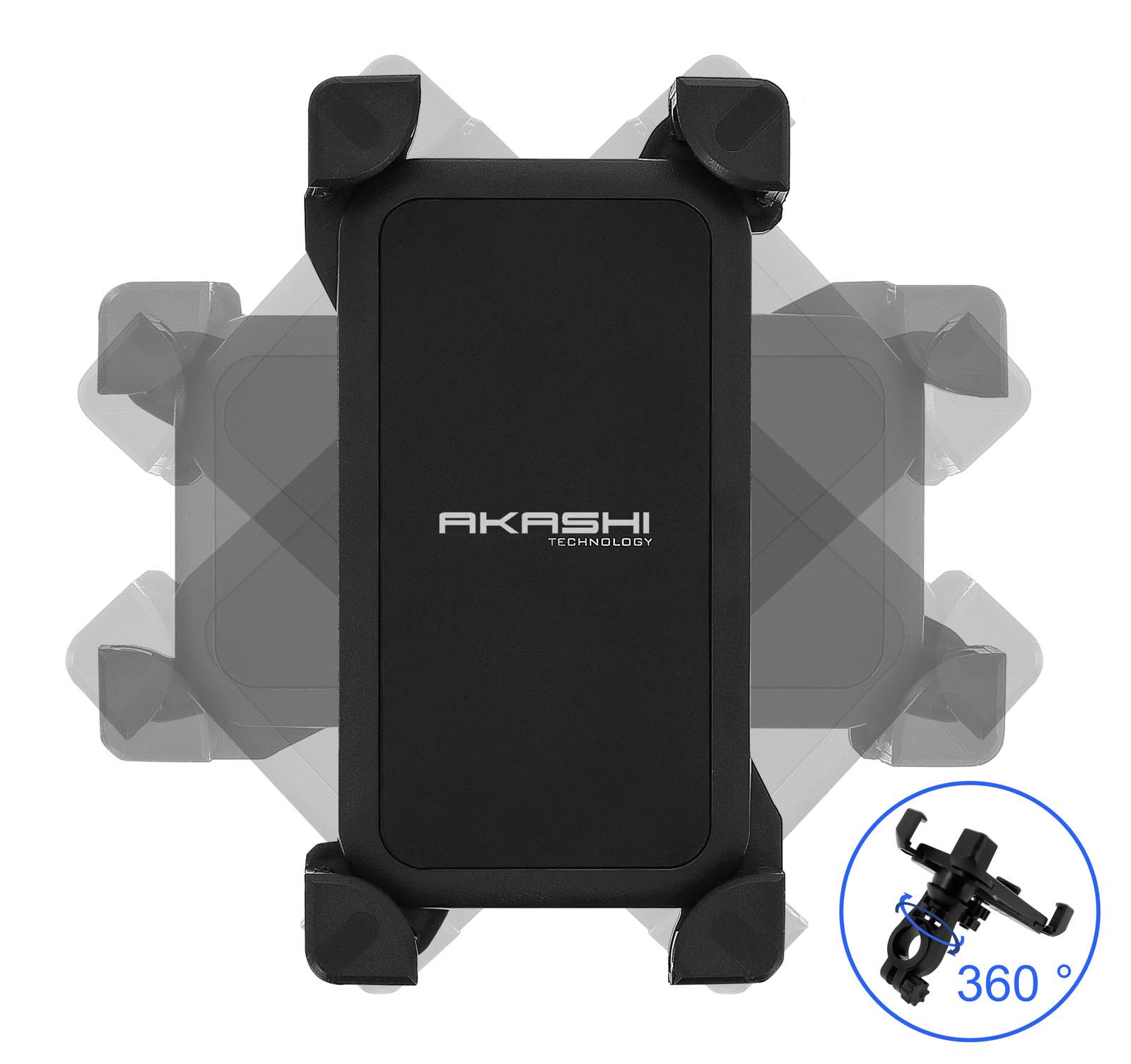 Support 2 Roue Smartphone/phablette 6,8" Fixation Guidon Rotatif 360° Akashi