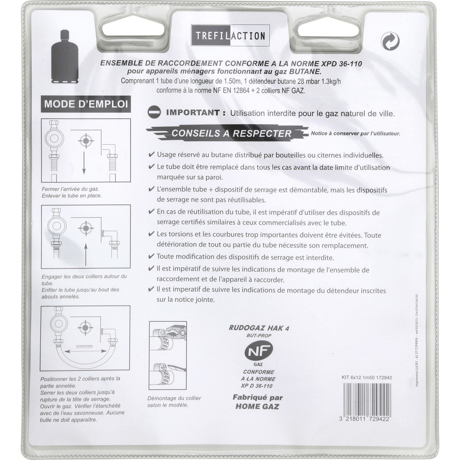 Kit tube souple butane 1,50 m TREFILACTION