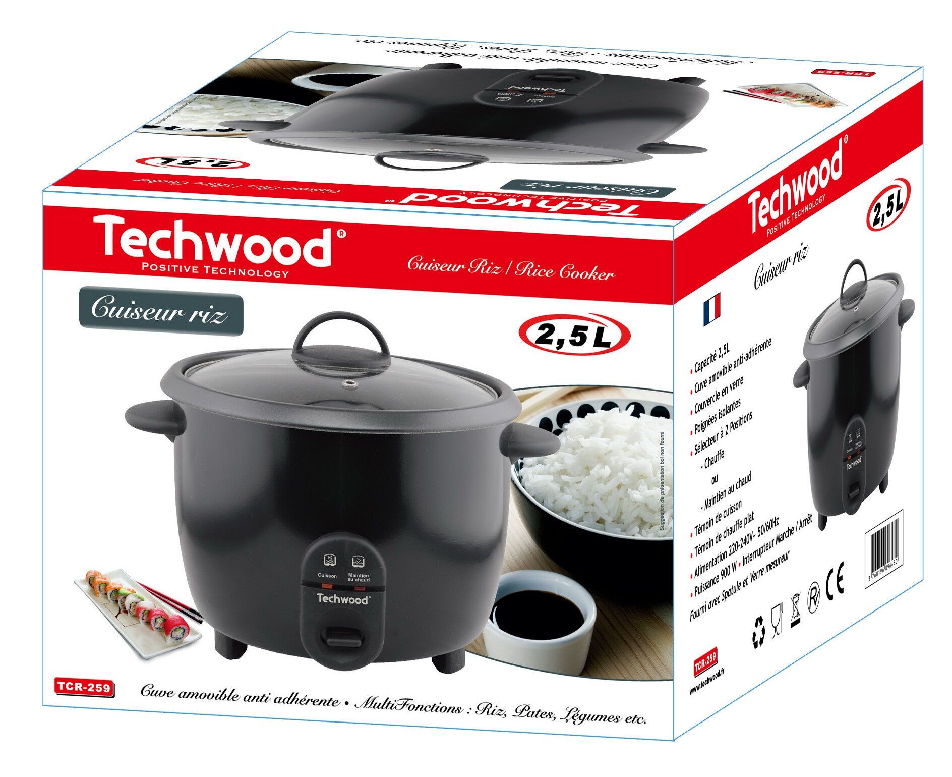 Techwood Tcr-259 Cuiseur À Riz 2,5 L 850 W Noir
