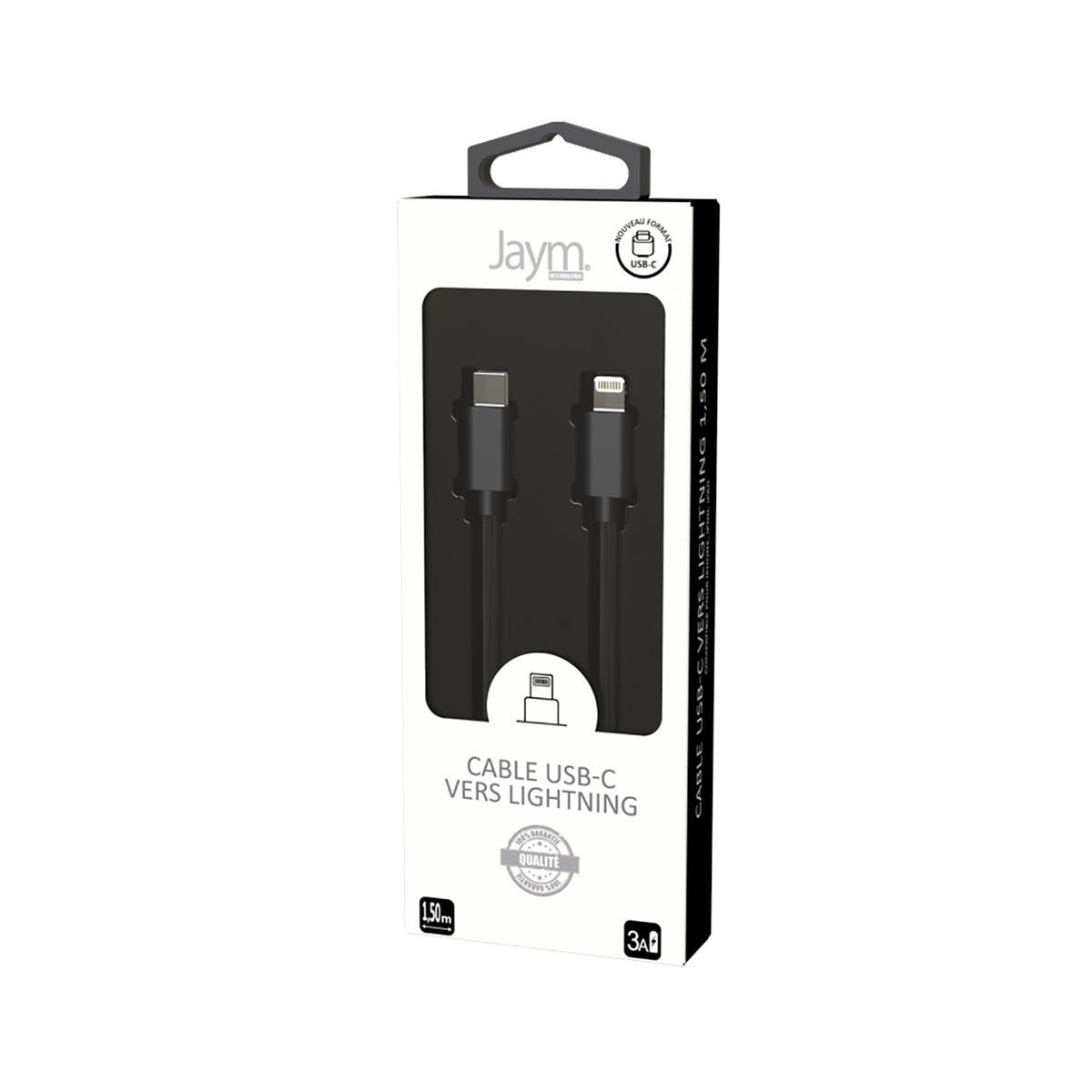 Câble Lightning Vers Usb-c Pd 3a Charge Et Synchronisation Collection Pop 1,5m Noir Jaym