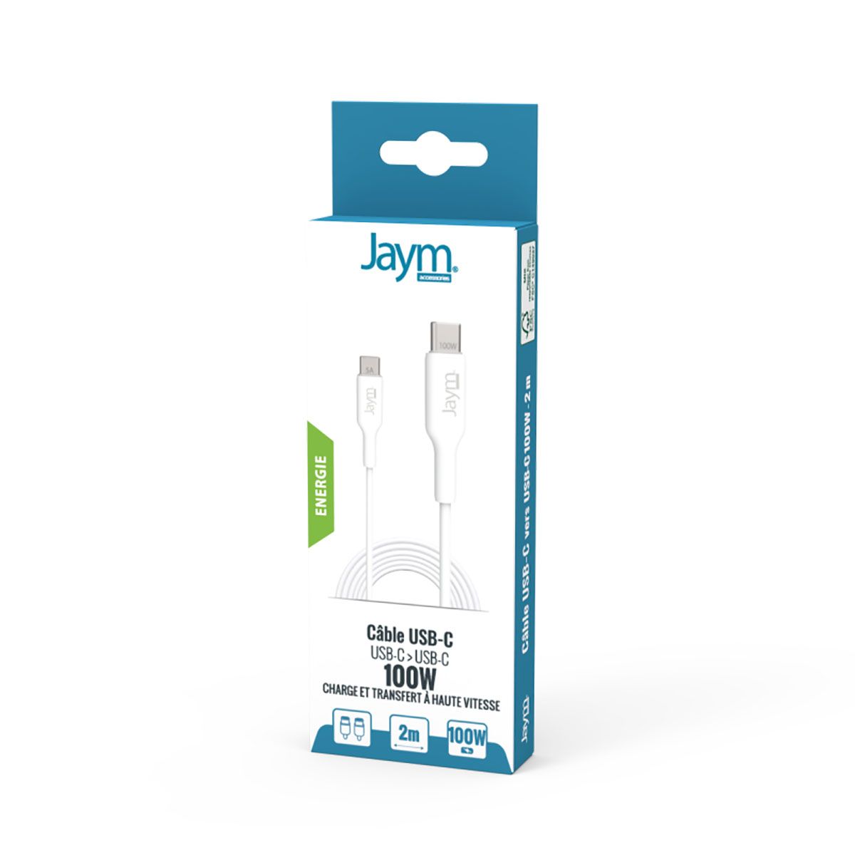 Câble Usb-c Vers Usb-c Pd 3.0 100w Charge Et Synchronisation 2m Blanc Jaym