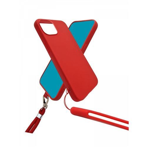 JAYM POP - Coque De Protection Pour Téléphone Portable - Avec Sangles De Cou Et De Poignet - Silicone Liquide - Rouge - Pour Apple iPhone 14